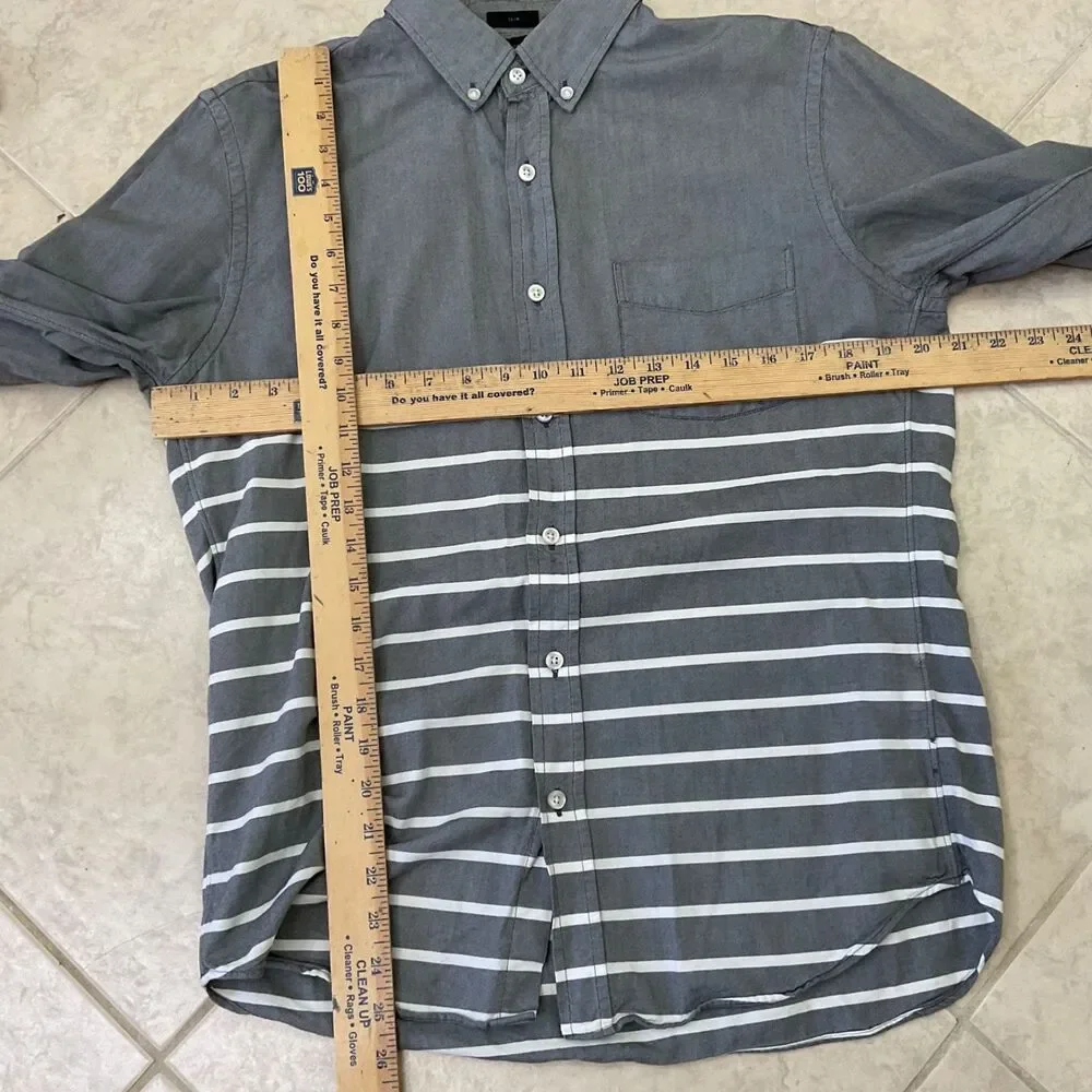 J Crew  Oxford Shirt Mens Medium Slim Fit Gray White University Stripe LS pocket